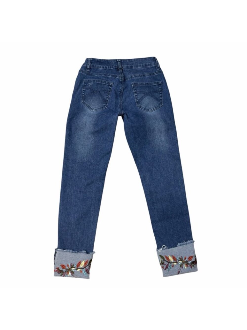 Angel + Premium Kim Fit Jeans Size 4 Embroidered Cuffed Hems Crop Capri Skinny - Picture 6 of 9